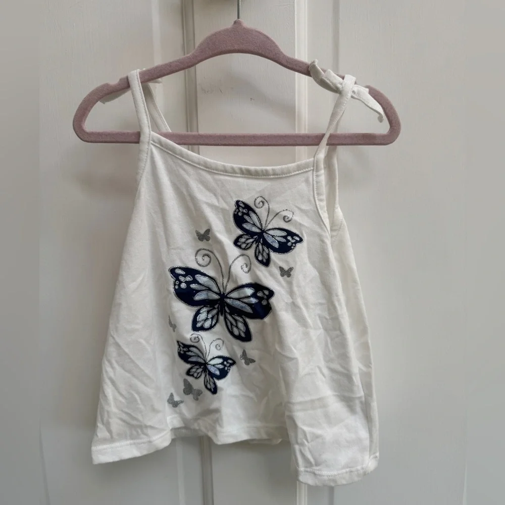 NWOT The Children's Place 2T Girls White & Blue Butterfly Camisole Blouse